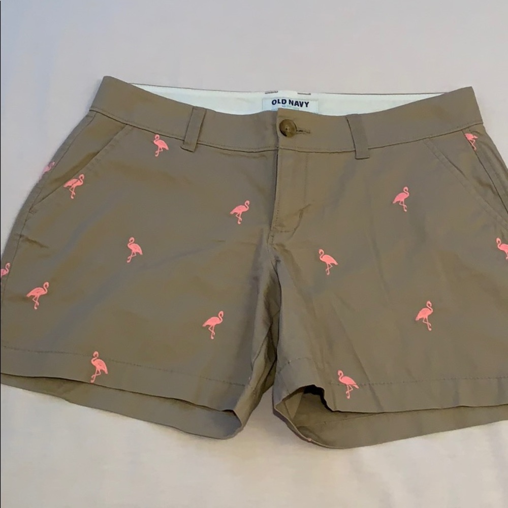 Khaki Shorts w/ Flamingos